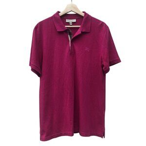 Burberry Brit Mens Small Oxford Check Trim Cotton Polo Shirt Classic Raspberry